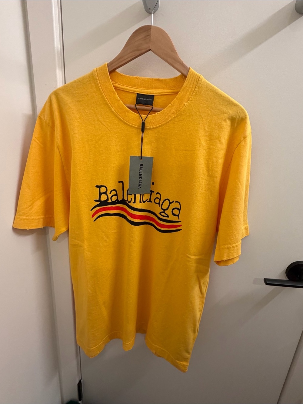 Balenciaga Men’s Yellow Logo Tee Political Campaign